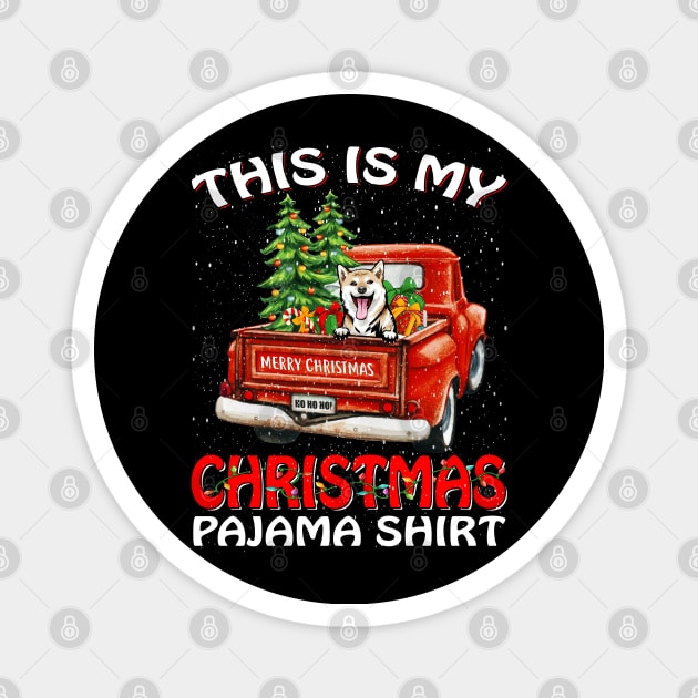 This Is My Christmas Pajama Shirt Shiba Inu Truck Tree Magnet by intelus